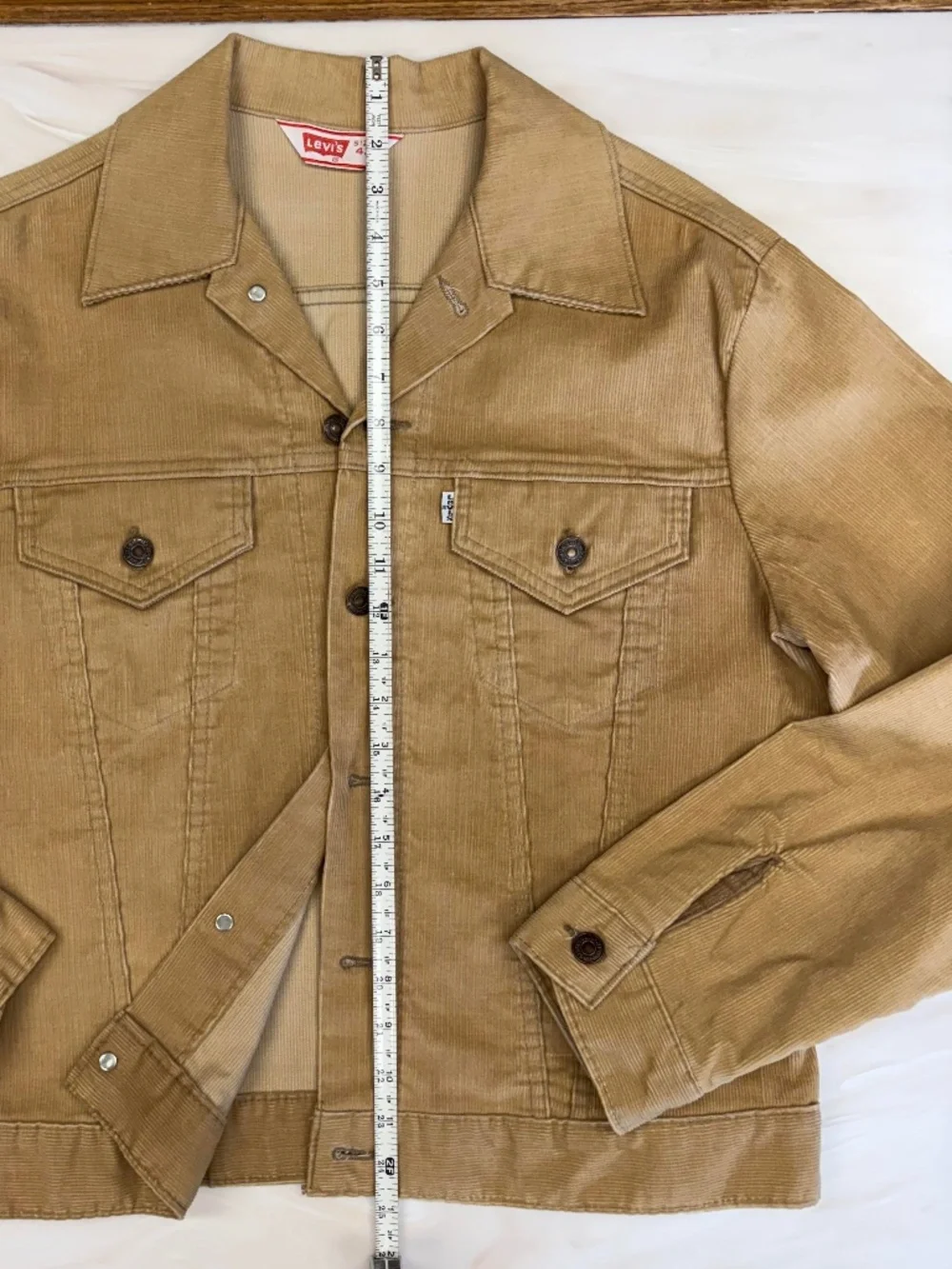 Vintage 70's Levi's Tan Corduroy Western Trucker Jacket Size 42 Made USA Pockets - Picture 9 of 13